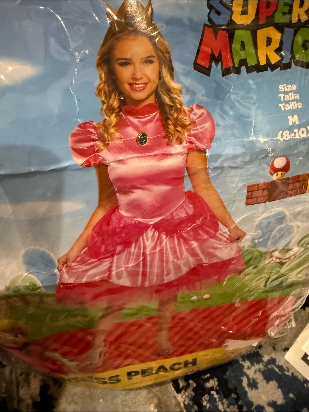 Princess Peach Kids Costume - Pink Dress with Crowne size medium 8-10 new